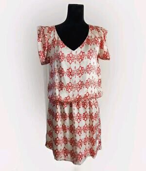 Collective Clothing Silk Retro Floral Mini Dress W/ Elastic Waist Size Large